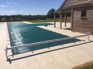 Leaf & Debris Mesh Pool Cover protecting pool from leaves and debris